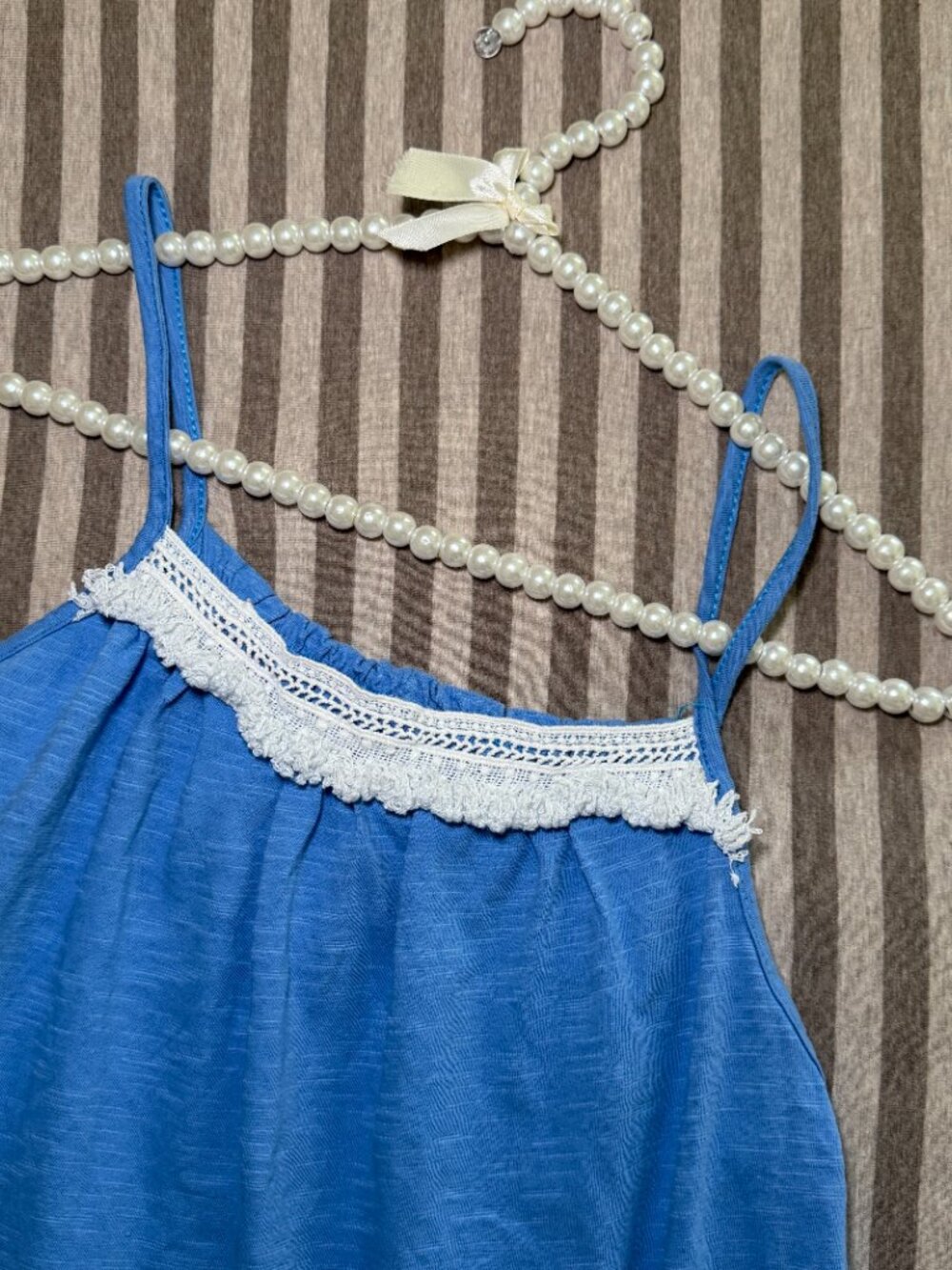 Blue Boho Maxi Dress Crochet Trim Tiered Cotton Sundress - Picture 4 of 8